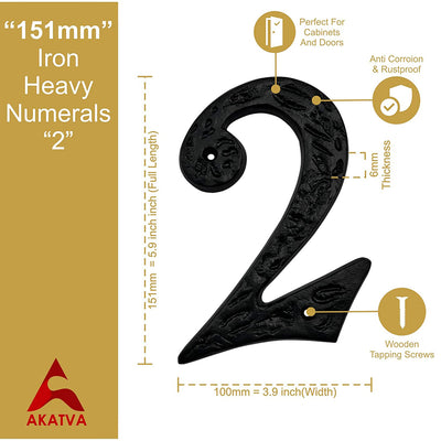 6" Iron Heavy Numerals (2) - Black Powder Coated Finish