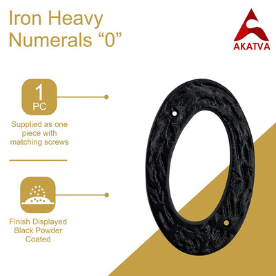 6" Iron Heavy Numerals (0) - Black Powder Coated Finish