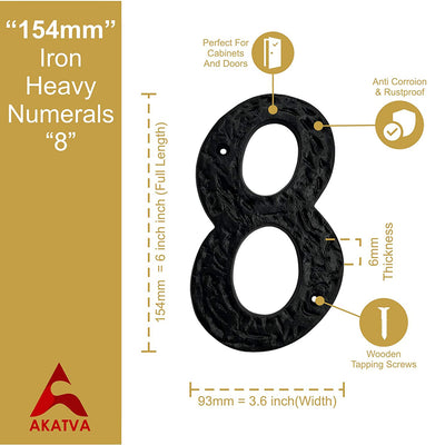 6" Iron Heavy Numerals (8) - Black Powder Coated Finish