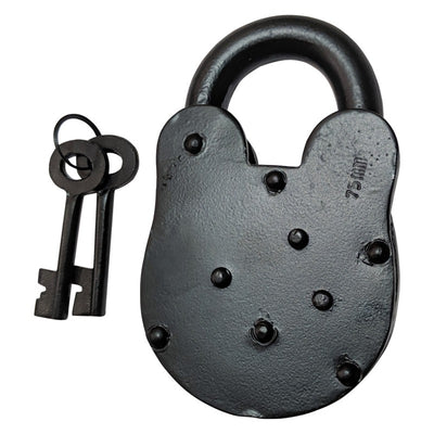 75mm Handmade Antique Iron Padlock - Black Powder Coated