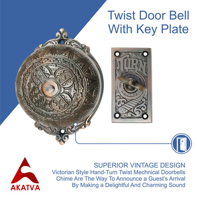 Vintage Twist Bell with Key Plate Longer Shaft–  Victorian Home Twist Bell With Customized Shaft –  (Oil Rubbed Bronze Finish)