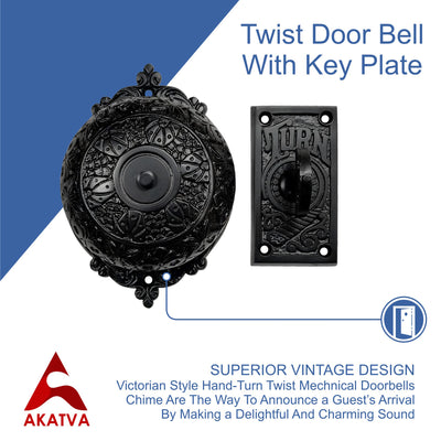 Brass Vintage Twist Bell with Key Plate – Antique Black