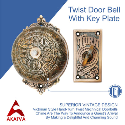 Vintage Twist Bell with Key Plate Longer Shaft–  Victorian Home Twist Bell With Customized Shaft –  (Antique Copper Finish)