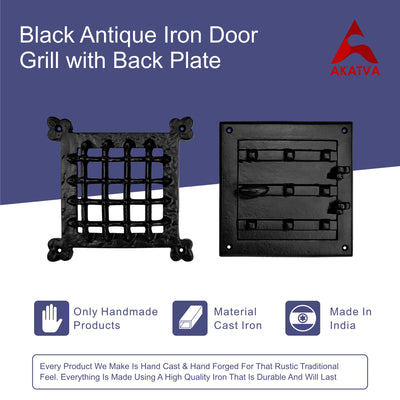 Akatva Rustic Speakeasy Door Grill – Window Iron Grill – Iron Speakeasy Grill – Black Window Security Grill – Heavy Duty Decorative Security Window Grille – Black Door Grill with Back Plate