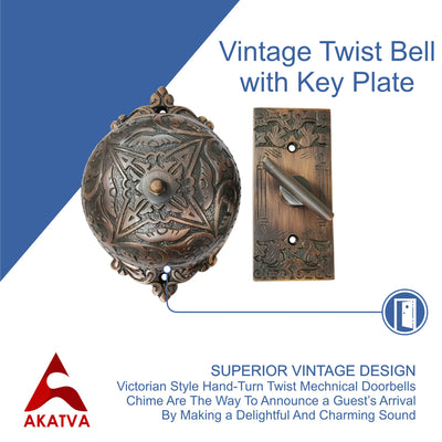 Brass Vintage Twist Bell with Key Plate  - Oil Rubbed Bronze Finish