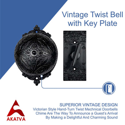 Brass Vintage Twist Bell with Key Plate – Antique Black