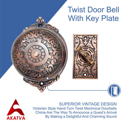 Brass Vintage Twist Bell with Key Plate – Antique Copper