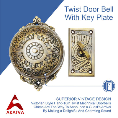 Brass Vintage Twist Bell with Key Plate – Antique Brass