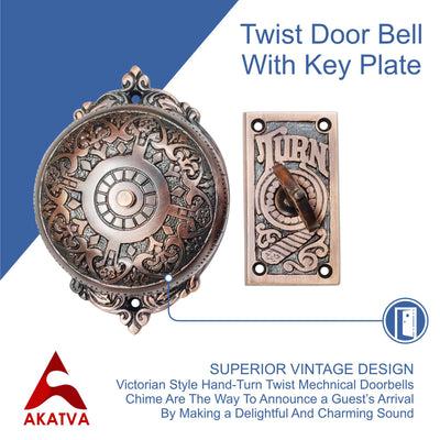 Brass Vintage Twist Bell with Key Plate – Antique Copper