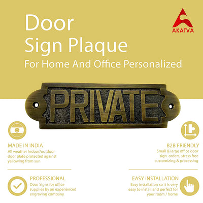 "Private" Brass Door Sign Plaque - Antique Brass Finish