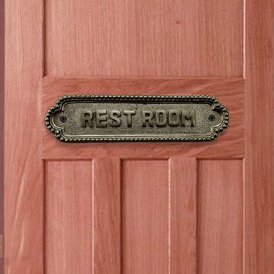 "Rest Room" Brass Sign Plaque  Antique Brushed Nickel Finish