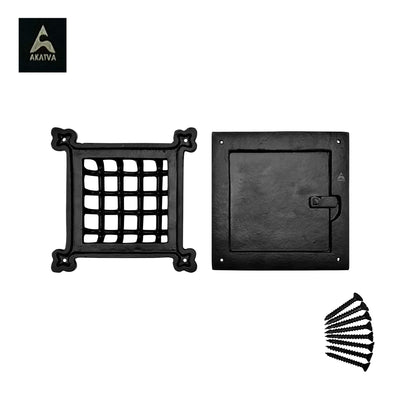 Akatva Rustic Speakeasy Door Grill – Window Iron Grill – Iron Speakeasy Grill – Black Window Security Grill – Heavy Duty Decorative Security Window Grille – Black Door Grill with Back Plate