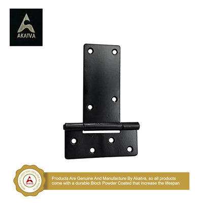 Black Antique Iron Rectangular T-Hinge T-Hinge Set - 2 Piece Gate Hinges for Wooden and Metal Fences, Doors, Cabinets - Black Powder Coated Finish