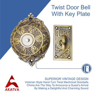 Vintage Twist Bell with Key Plate Longer Shaft–  Victorian Home Twist Bell With Customized Shaft –  (Antique Brass Finish)