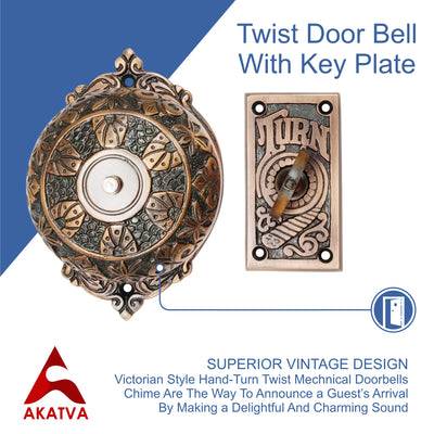 Vintage Twist Bell with Key Plate Longer Shaft–  Victorian Home Twist Bell With Customized Shaft –  (Antique Copper Finish)