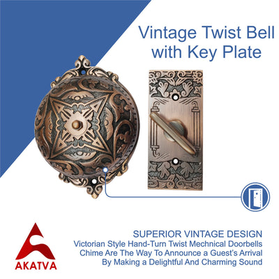 Vintage Twist Bell with Key Plate Longer Shaft–  Victorian Home Twist Bell With Customized Shaft –  (Antique Copper Finish)