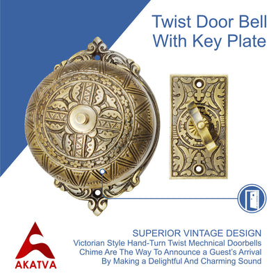 Brass Vintage Twist Bell with Key Plate – Antique Brass