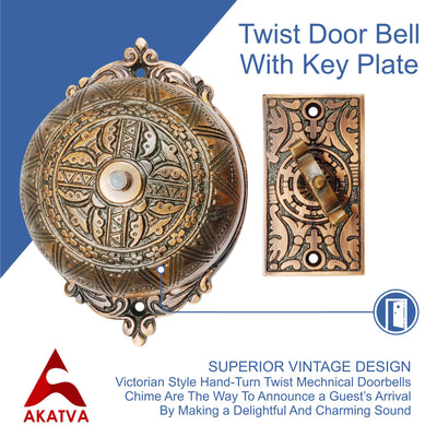 Vintage Twist Bell with Key Plate Longer Shaft–  Victorian Home Twist Bell With Customized Shaft –  (Antique Copper Finish)