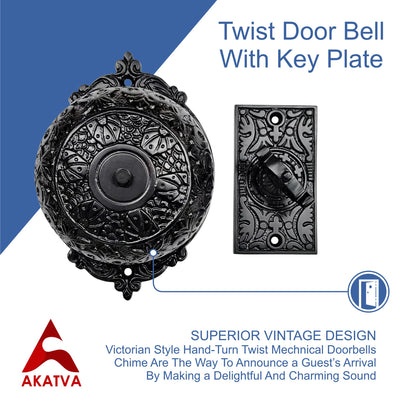 Brass Vintage Twist Bell with Key Plate – Antique Black