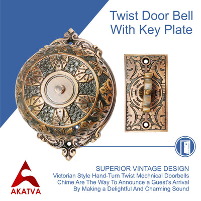 Vintage Twist Bell with Key Plate Longer Shaft–  Victorian Home Twist Bell With Customized Shaft –  (Antique Copper Finish)