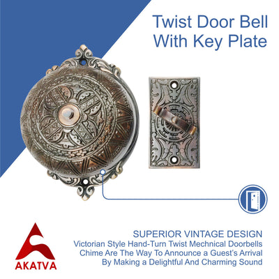 Vintage Twist Bell with Key Plate Longer Shaft– Victorian Home Twist Bell With Customized Shaft – (Oil Rubbed Bronze Finish)