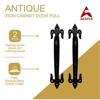 8.9" Black Cast Antique Iron Door Pull - Black Powder Coated