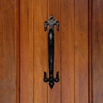 8.9" Black Cast Antique Iron Door Pull - Black Powder Coated