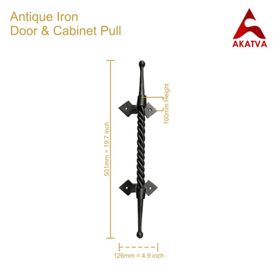 19.7" Black Antique Iron Hand Forged Door Pull (Black Powder Coated) – Furniture Door Pull Antique – Hardware Door Handles – Elegant Design Door Pull