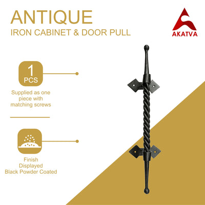 19.7" Black Antique Iron Hand Forged Door Pull (Black Powder Coated) – Furniture Door Pull Antique – Hardware Door Handles – Elegant Design Door Pull