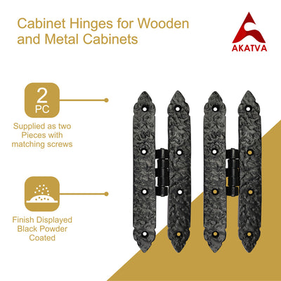 Cabinet Hinge Set - 2-Piece Cabinet Hinges - Black Powder Coated Finish