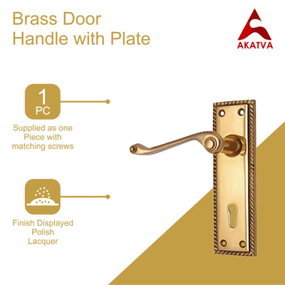 Brass Door Handle with Plate - Polish Lacquered