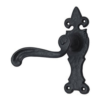 Black Iron Door Handle with Plate - Black Powder Coated Finish