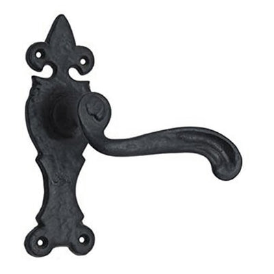 Black Iron Door Handle with Plate - Black Powder Coated Finish