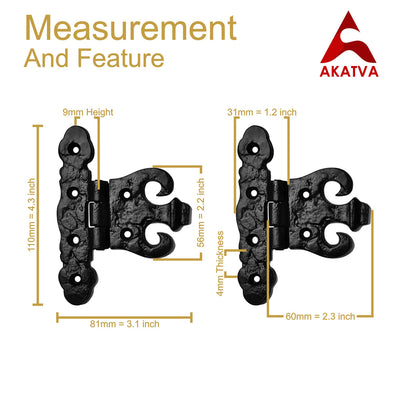 Stony Cabinet Hinge Set - 2-Pieces Cabinet Hinges - Black Powder Coated Finish