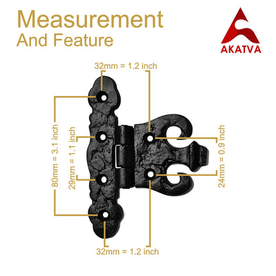 Stony Cabinet Hinge Set - 2-Pieces Cabinet Hinges - Black Powder Coated Finish