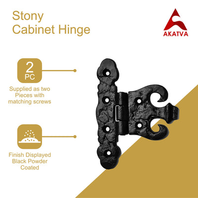 Stony Cabinet Hinge Set - 2-Pieces Cabinet Hinges - Black Powder Coated Finish