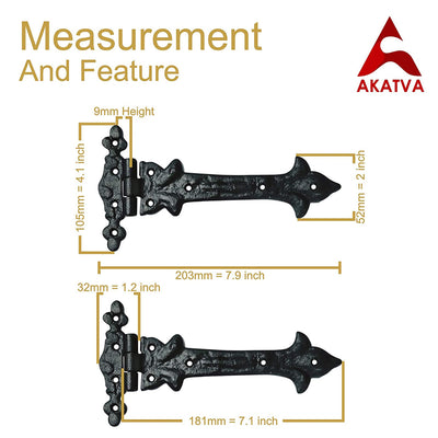 Olenyok T Hinge Set - 2-Pieces Heavy Duty Gate Hinges - Black Powder Coated Finish