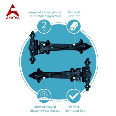 Olenyok T Hinge Set - 2-Pieces Heavy Duty Gate Hinges - Black Powder Coated Finish