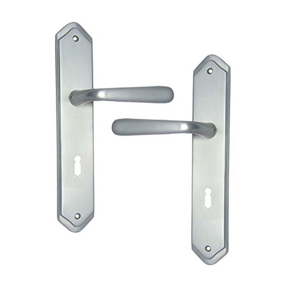 Brass Door Handle with Plate - Satin Nickel