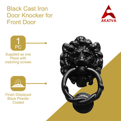 Black Cast Iron Door Knocker for Front Door - Exterior Home Door Knocker for Doors – Cast Iron Door Knocker Black Powder Coated