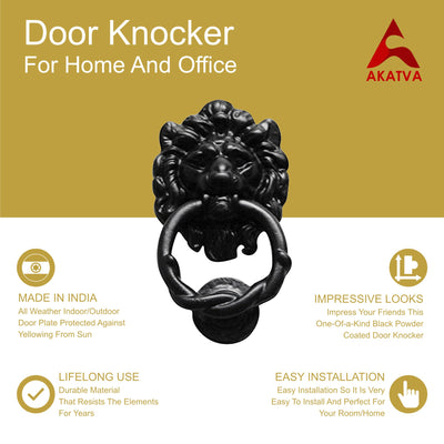 Black Cast Iron Door Knocker for Front Door - Exterior Home Door Knocker for Doors – Cast Iron Door Knocker Black Powder Coated