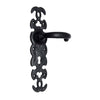 BLACK IRON DOOR HANDLE WITH PLATE - BLACK POWDER COATED FINISH