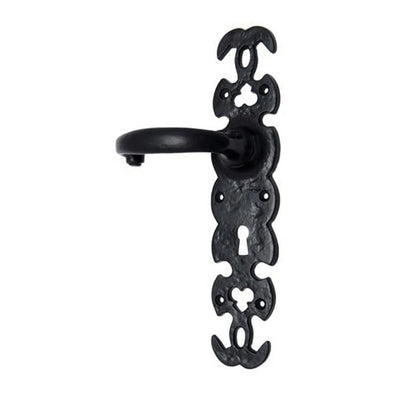 BLACK IRON DOOR HANDLE WITH PLATE - BLACK POWDER COATED FINISH