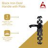 BLACK IRON DOOR HANDLE WITH PLATE - BLACK POWDER COATED FINISH