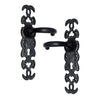 BLACK IRON DOOR HANDLE WITH PLATE - BLACK POWDER COATED FINISH