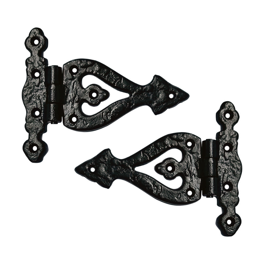 "Kolyma" T Hinge Set - 2-Piece Gate Hinges - Black Powder Coated Finish