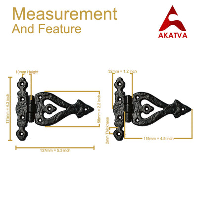 "Kolyma" T Hinge Set - 2-Piece Gate Hinges - Black Powder Coated Finish