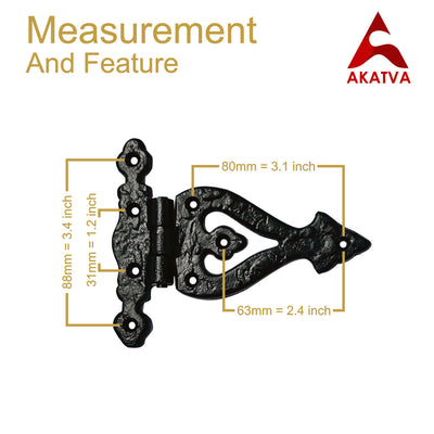 "Kolyma" T Hinge Set - 2-Piece Gate Hinges - Black Powder Coated Finish