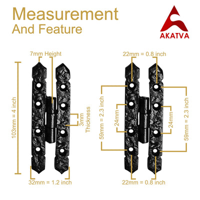 Cabinet H-Hinge Set - 4 Pieces Cabinet Hinges - Black Powder Coated Finish