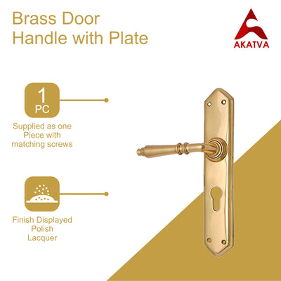 Brass Door Handle with Plate - Polish Lacquered